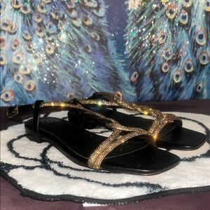 Bibi Lou Size 38 Gold Tone Embellished Sandals